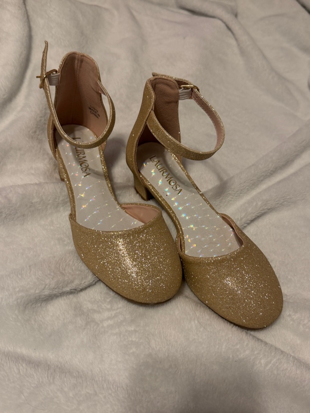 Lamo Kids' Gold Glitter Ankle-Strap Dress Shoes